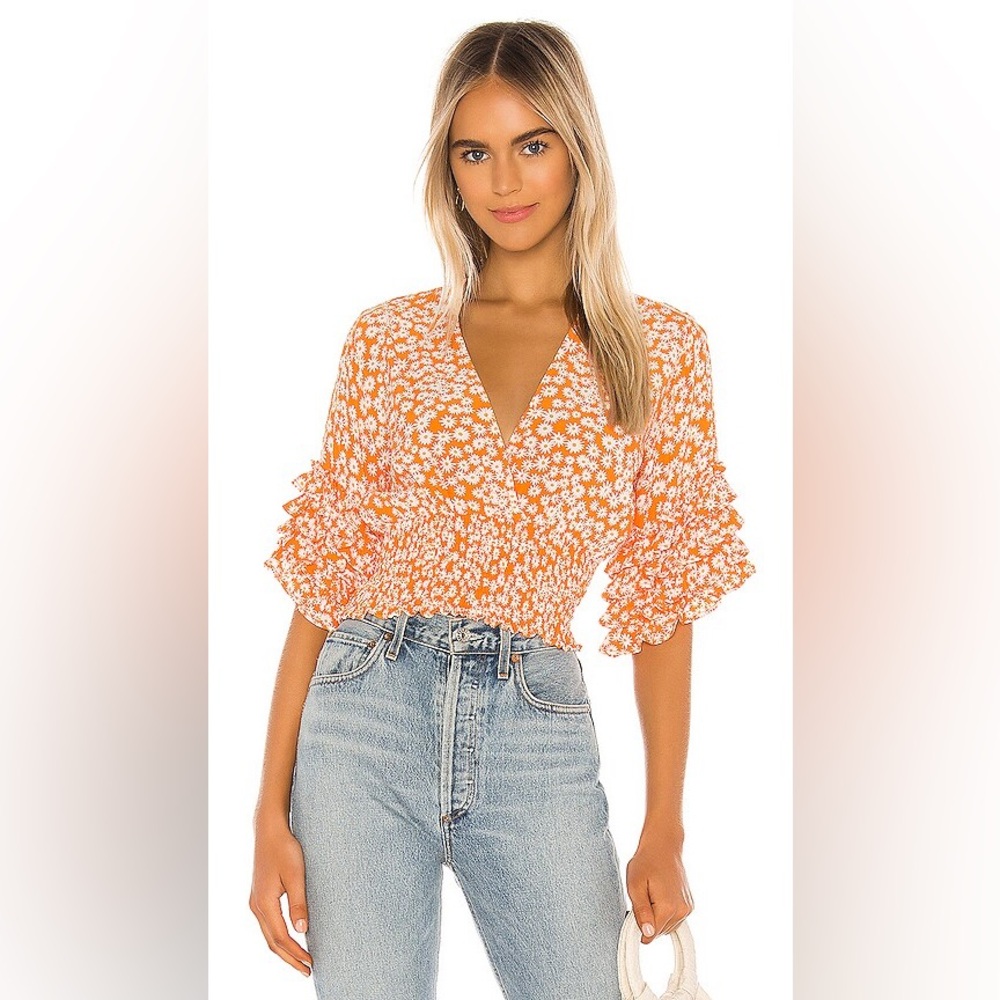 Faithfull the‎ Brand Crop Top Ruffles Revolve Gisela Dusty Floral Orange Small 4